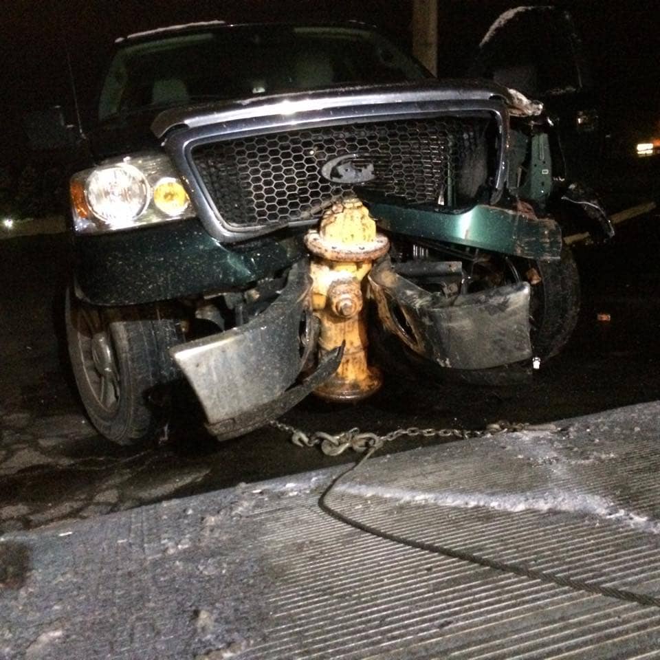 Pickup truck collision with fire hydrant